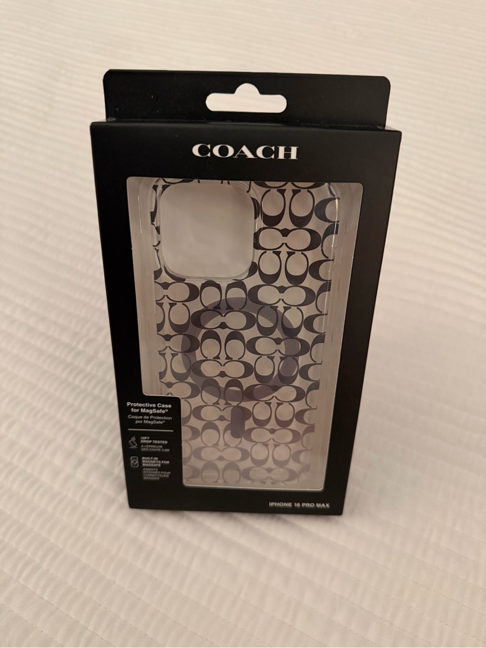 NIB Coach iPhone 16 Pro Max Protective MagSafe Case Charcoal Monogram